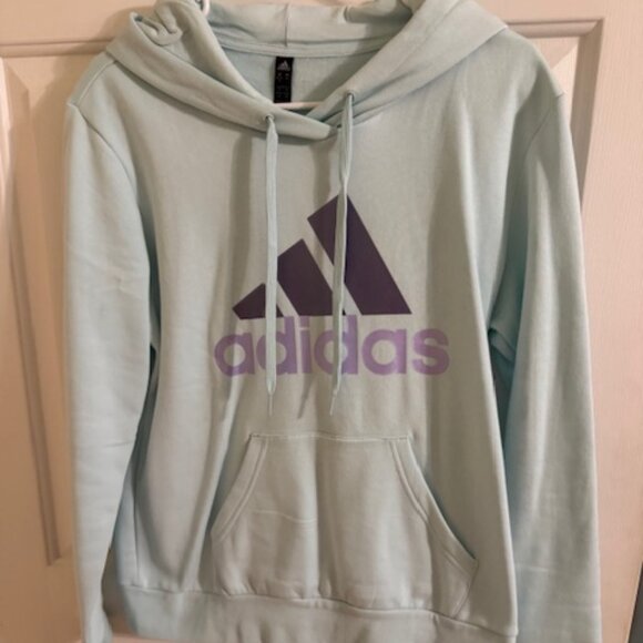 adidas Originals Tops - Adidas Mint Green Pullover Hoodie M | Purple Logo Soft Pastel Aqua Sweatshirt